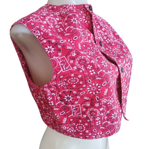 Vintage Women's S/M Crop Top 1970's 1of1 Handmade Red Bandana Print Country Vest - Picture 3 of 5